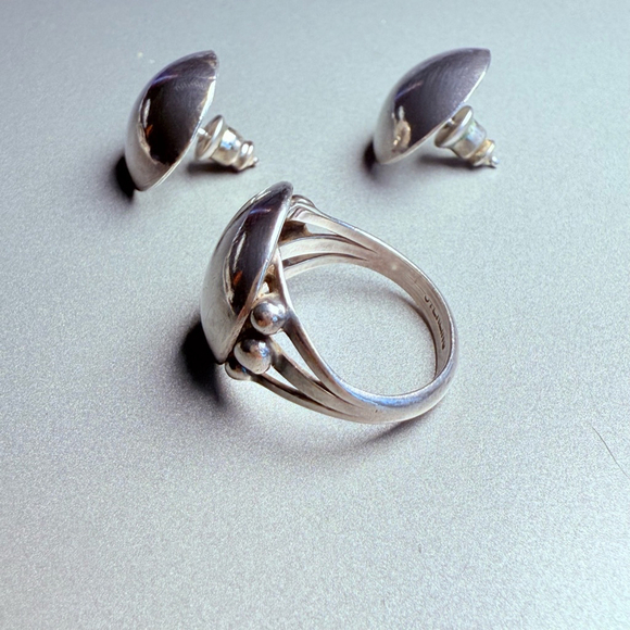 Navajo Modernist Gilbert Gomez Sterling Silver Bracelet, Ring, Earrings Set VTG - Picture 3 of 13